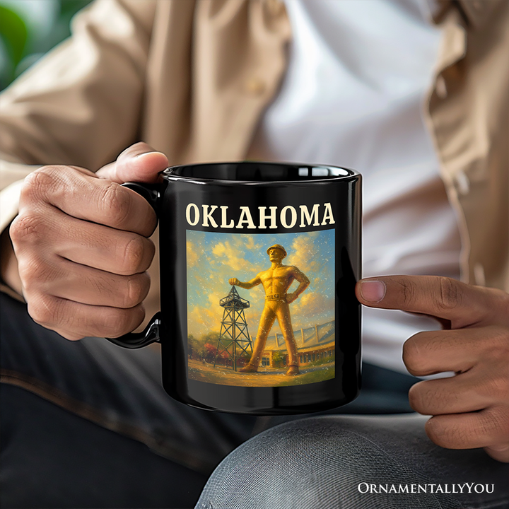 Iconic Oklahoma State Oil Heritage Personalized Mug, Tulsa Golden Driller Landmark Gift and Travel Souvenir with Custom Name