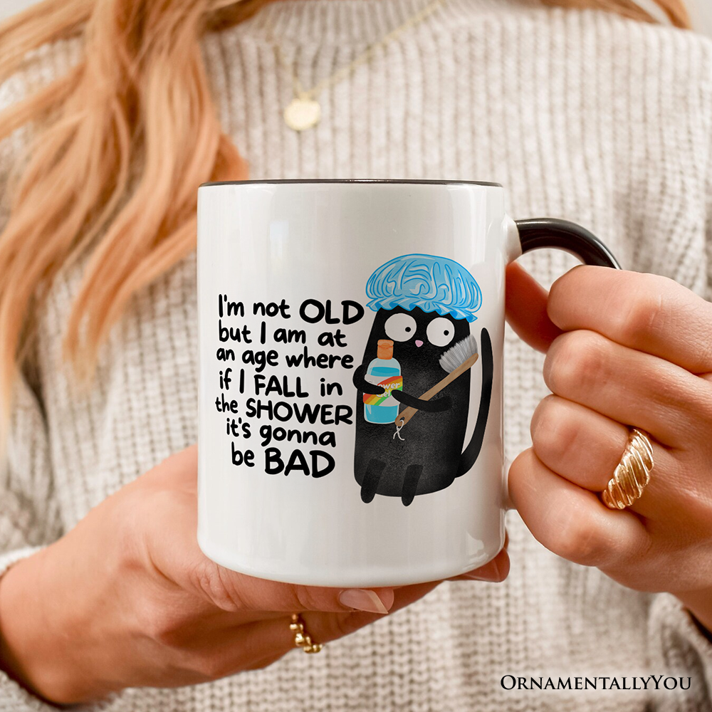 Old Black Cat Cute Mug, Funny Shower Sarcastic Animal Gift