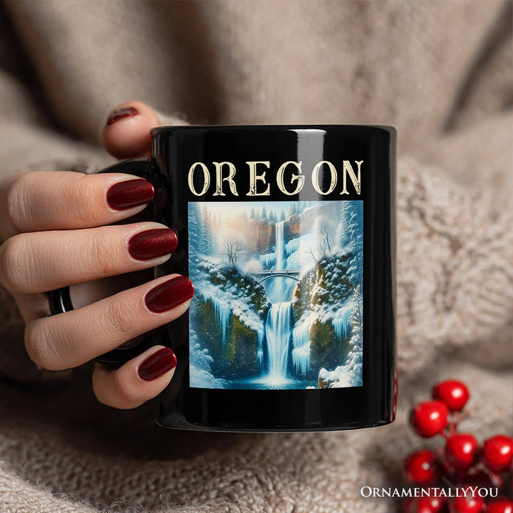 Enchanting Oregon State Multnomah Falls Winter Personalized Mug, Pacific Northwest Waterfall Gift and Souvenir with Custom Name Personalized Ceramic Mug OrnamentallyYou 