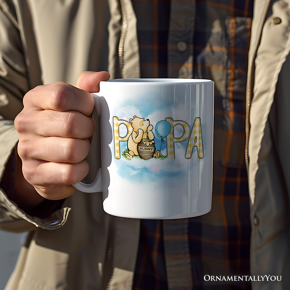 Gingham Bear Papa Personalized Mug, Honey Bear Family Gift with Custom Name
