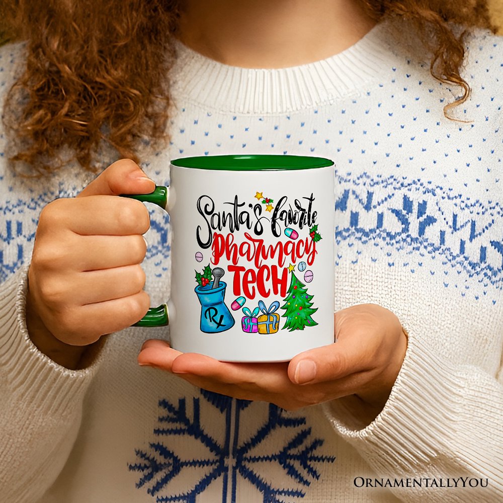 Santa's Favorite Pharmacy Tech Personalized Mug, Pharmacist Technician Gift with Custom Name Personalized Ceramic Mug OrnamentallyYou 