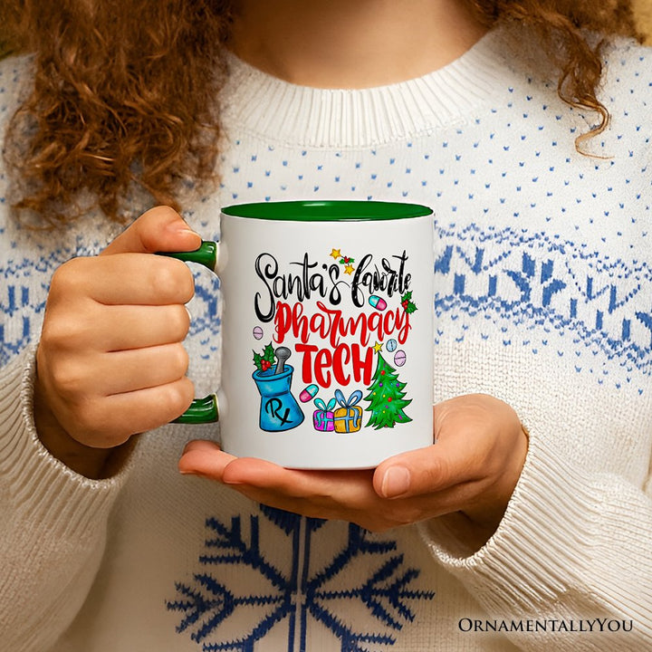 Santa's Favorite Pharmacy Tech Personalized Mug, Pharmacist Technician Gift with Custom Name Personalized Ceramic Mug OrnamentallyYou 