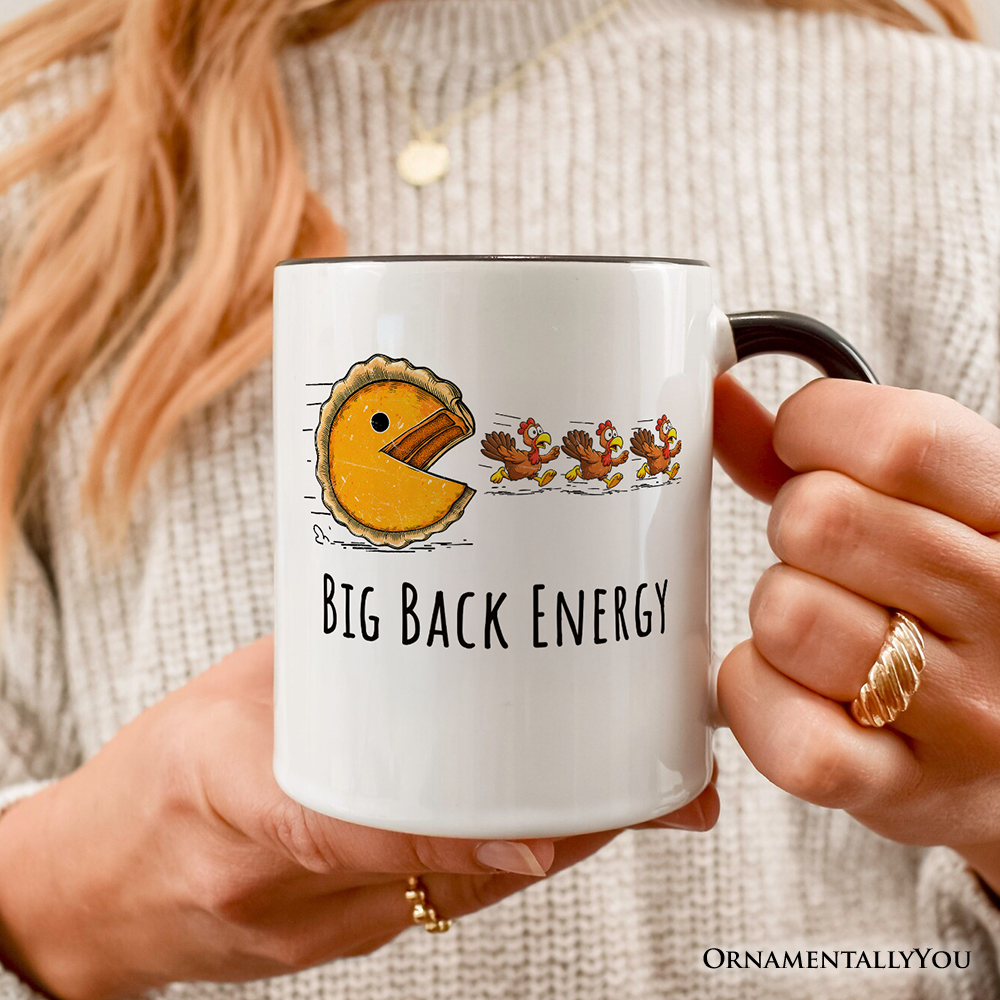 Pumpkin Pie Chasing Turkeys Funny Personalized Mug, Retro Thanksgiving Fall Vibes Gift with Custom Name