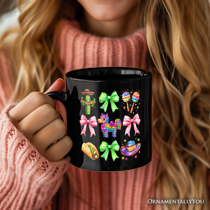 Cinco De Mayo Coquette Bow Mug, Mexican Fiesta Maracas Souvenir Gift
