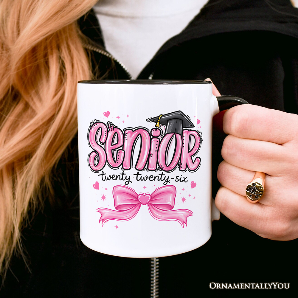 Pink Coquette Senior Class of 2026 Personalized Mug, Graduation Gift with Custom Name