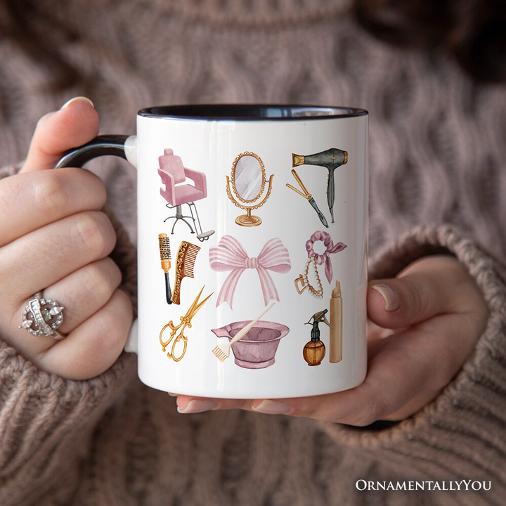 Hairstylist Coquette Aesthetic Personalized Mug, Pink Hair Dresser Gift with Custom Name