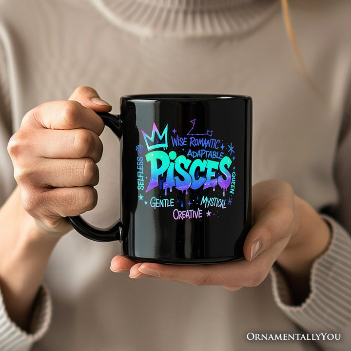 Pisces Graffiti Zodiac Personalized Mug, Street Style Astrology Horoscope Gift with Custom Name Personalized Ceramic Mug OrnamentallyYou 