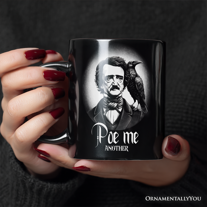 Edgar Allan Poe Spooky Portrait Personalized Mug Horror Villain Theme Halloween Gift with Custom Name