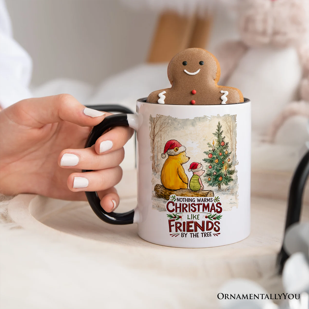 Nothing Warms Christmas Like Friends Pooh Bear Personalized Mug, Heartwarming Holiday Gift with Custom Name