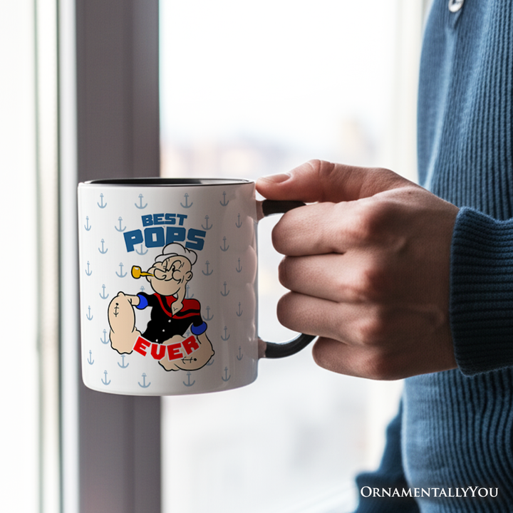 Best Pops Ever Personalized Mug, Classic Popeye the Sailorman Dad Gift with Custom Name