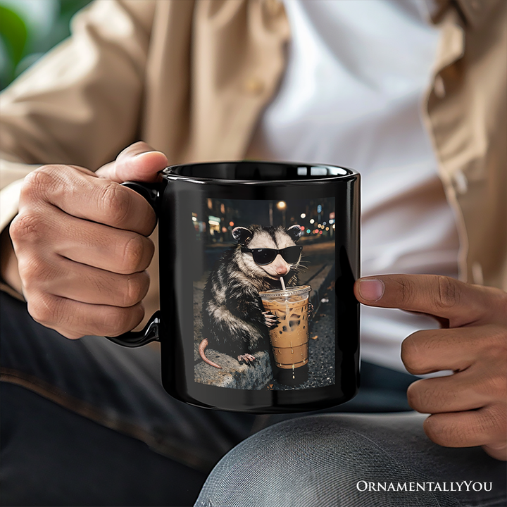 Iced Coffee Opossum Personalized Mug, Funny Animal Meme Gift with Custom Name
