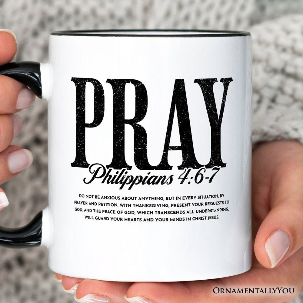 Pray Philippians 4:6-7 Christian Personalized Mug, Bible Verse Faith Gift with Custom Name Personalized Ceramic Mug OrnamentallyYou 