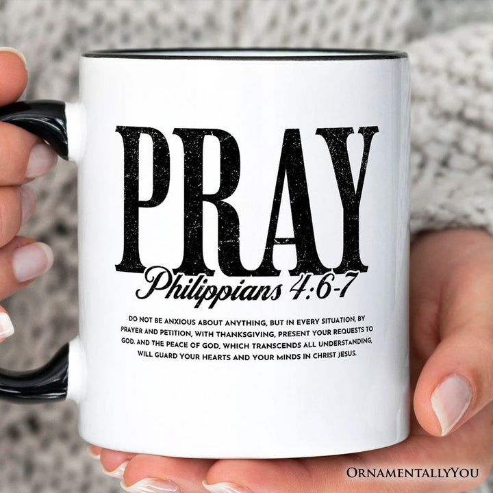 Pray Philippians 4:6-7 Christian Personalized Mug, Bible Verse Faith Gift with Custom Name Personalized Ceramic Mug OrnamentallyYou 