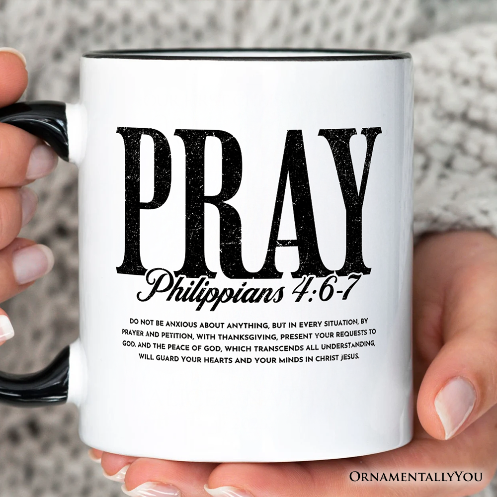 Pray Philippians 4:6-7 Christian Personalized Mug, Bible Verse Faith Gift with Custom Name