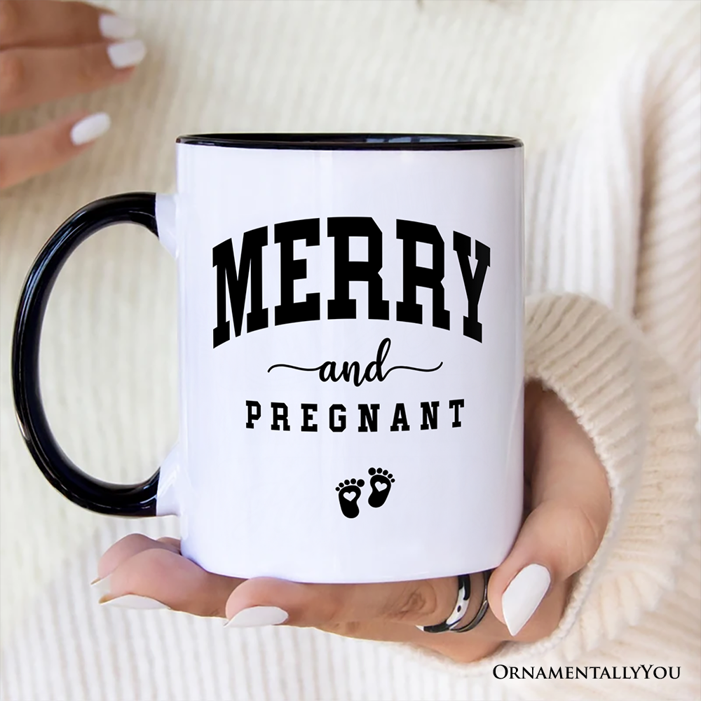 Merry and Pregnant Personalized Mug, Baby Announcement Christmas Custom Gift for New Mom