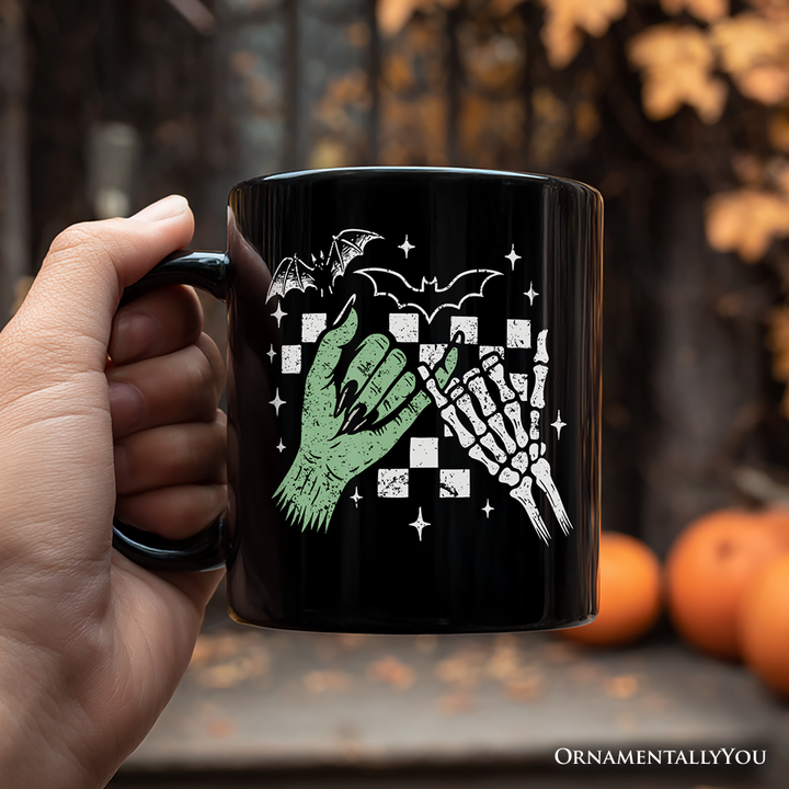 Monster Skeleton Pinky Promise Personalized Mug, Funny Spooky Halloween Mug