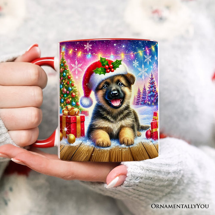 Snowy German Shepherd Puppy Personalized Mug, Heartwarming Christmas Gift with Custom Name Personalized Ceramic Mug OrnamentallyYou 