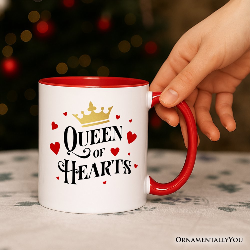 Queen of Hearts Crown Personalized Mug, Royal Retro Valentine Gift with Custom Name Personalized Ceramic Mug OrnamentallyYou 