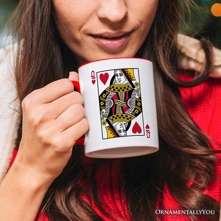Queen of Hearts Card Personalized Mug, Classic Retro Love Valentine Gift with Custom Name Personalized Ceramic Mug OrnamentallyYou 