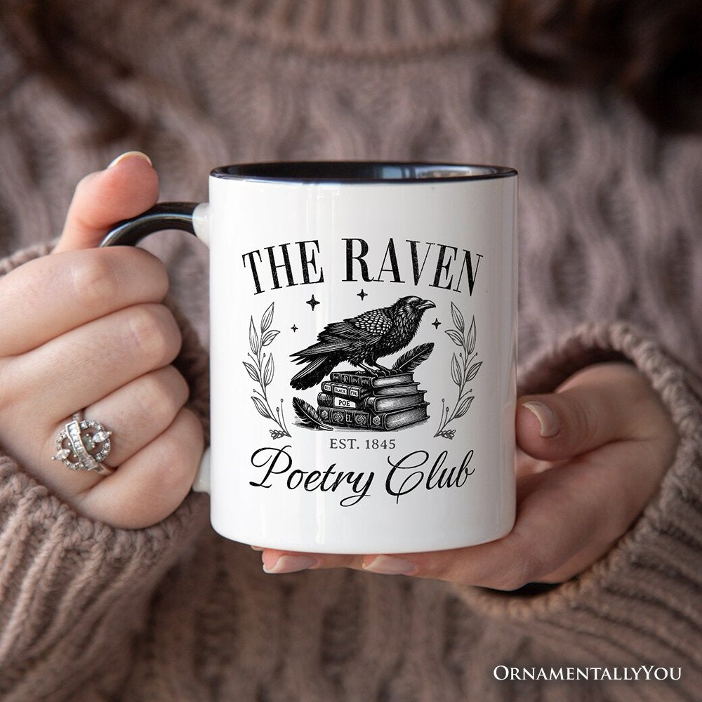 The Raven Poetry Club Edgar Allan Poe Personalized Mug, Dark Academia Bookish Gift with Custom Name Personalized Ceramic Mug OrnamentallyYou 