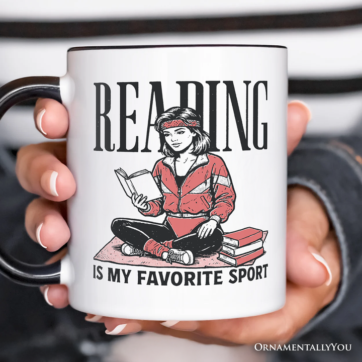 Reading Is My Favorite Sport Bookworm Personalized Mug, Retro Bibliophile Gift with Custom Name
