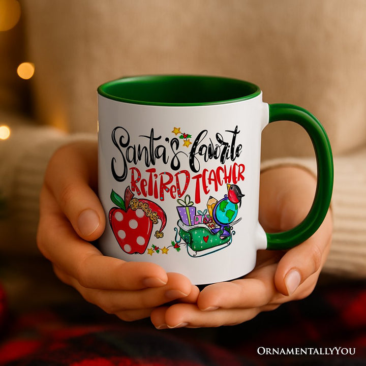 Santa's Favorite Retired Teacher Personalized Mug, Retirement Appreciation Gift with Custom Name Personalized Ceramic Mug OrnamentallyYou 