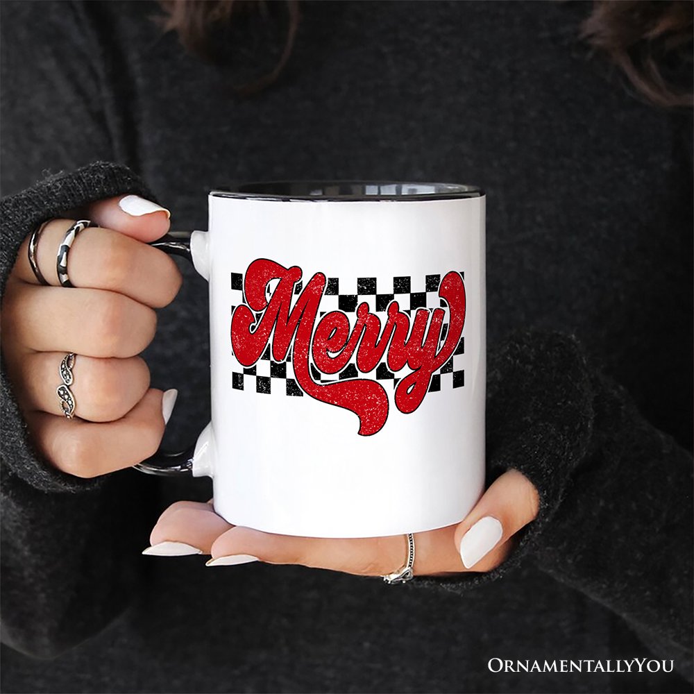 Merry Retro Personalized Mug, Christmas Checkered Gift with Custom Name Personalized Ceramic Mug OrnamentallyYou 