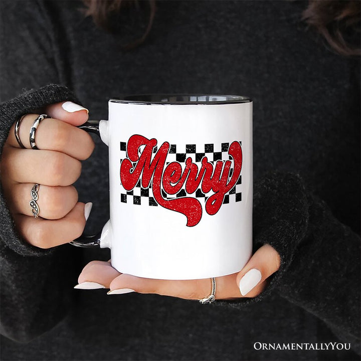 Merry Retro Personalized Mug, Christmas Checkered Gift with Custom Name Personalized Ceramic Mug OrnamentallyYou 