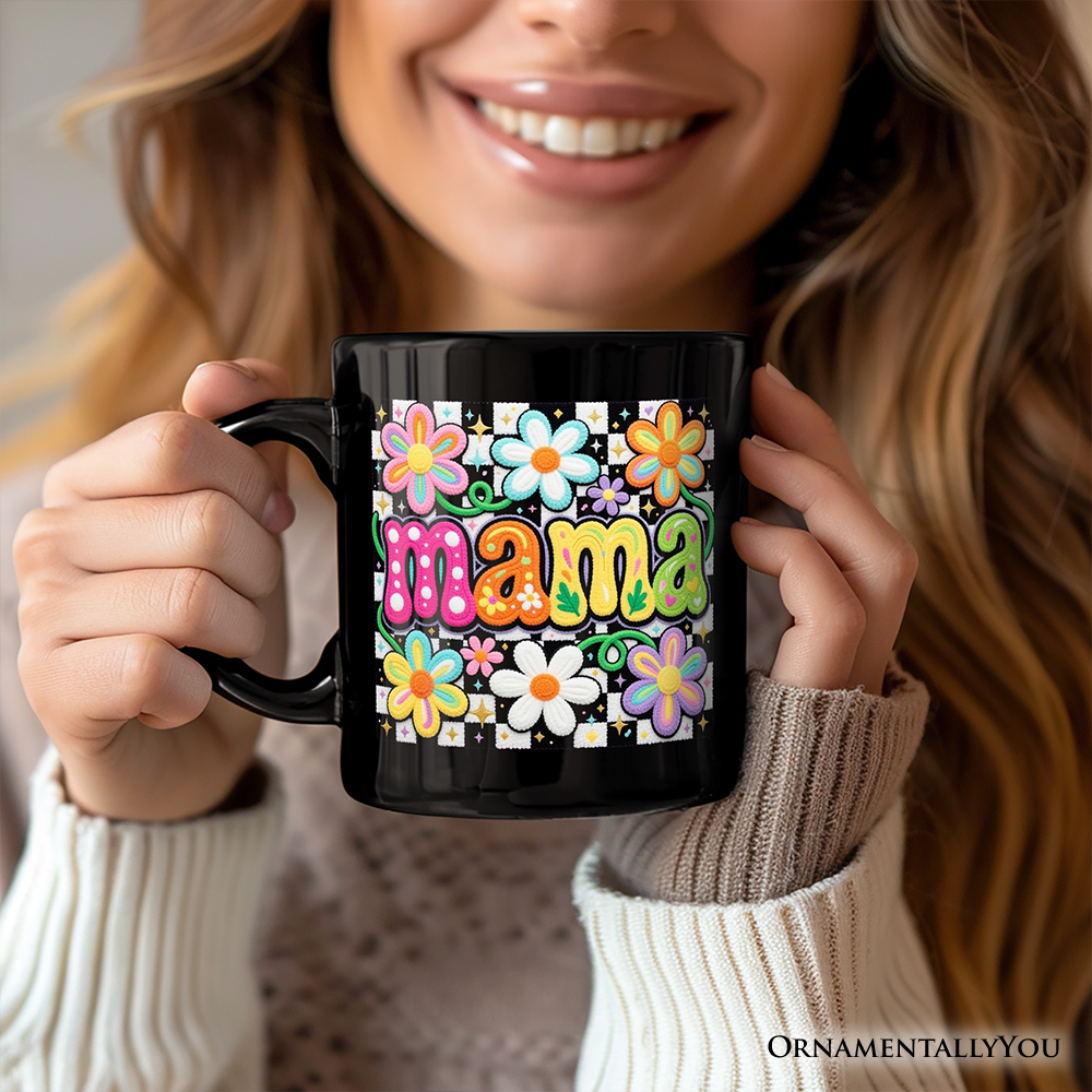 Retro Floral Mama Printed Faux Yarn Mug, Colorful Mother's Day Gift