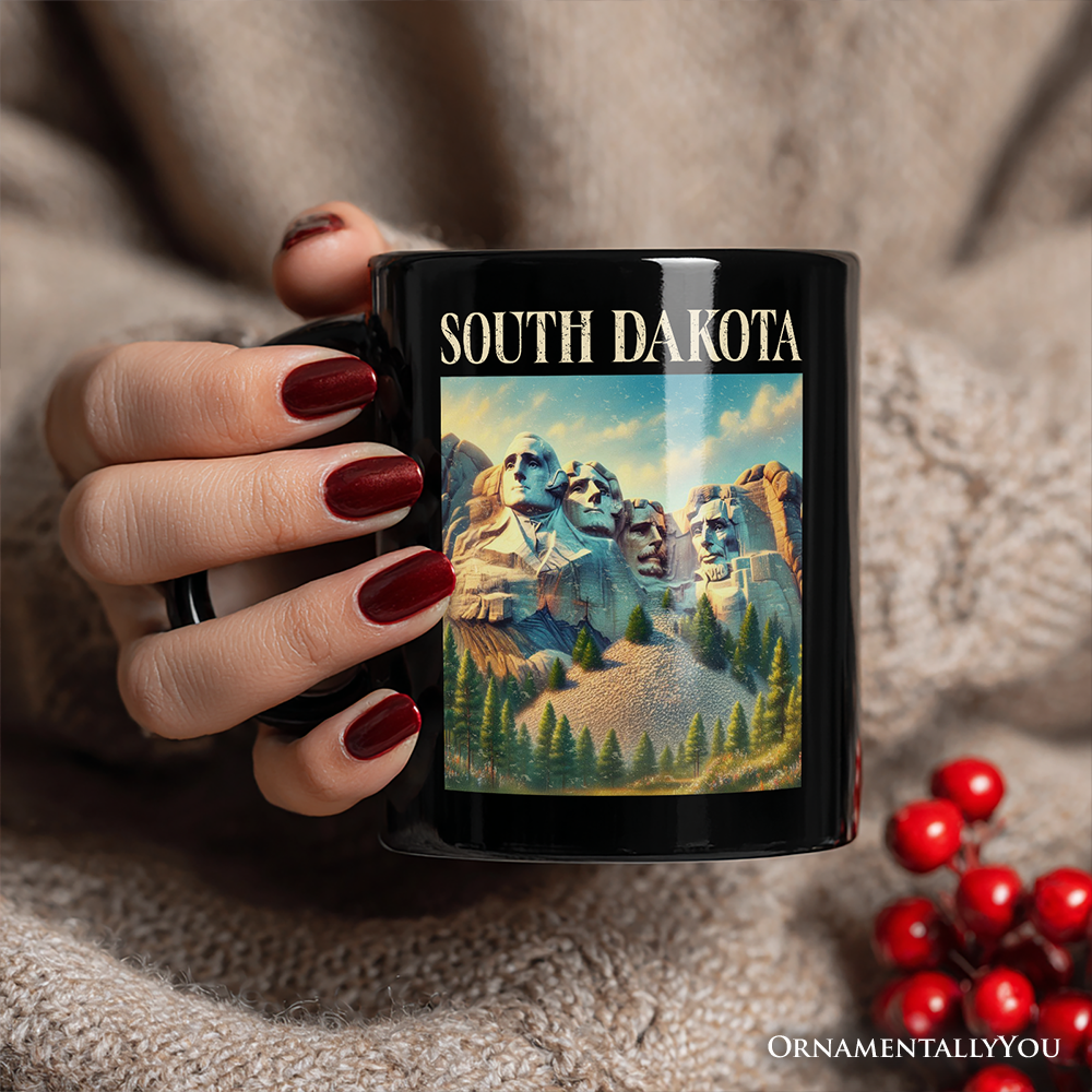 Majestic South Dakota State Mount Rushmore Personalized Mug, Historic American Monument Travel Gift and Keepsake Souvenir with Custom Name