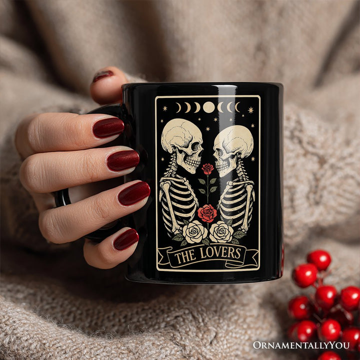 Skeleton The Lovers Personalized Mug, Tarot Card Gothic Moon Phases Rose Gift with Custom Name Personalized Ceramic Mug OrnamentallyYou 