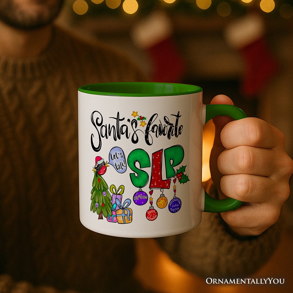 Santa’s Favorite SLP Christmas Personalized Mug, Gift for Speech Therapist and Language Pathologist with Custom Name Personalized Ceramic Mug OrnamentallyYou 