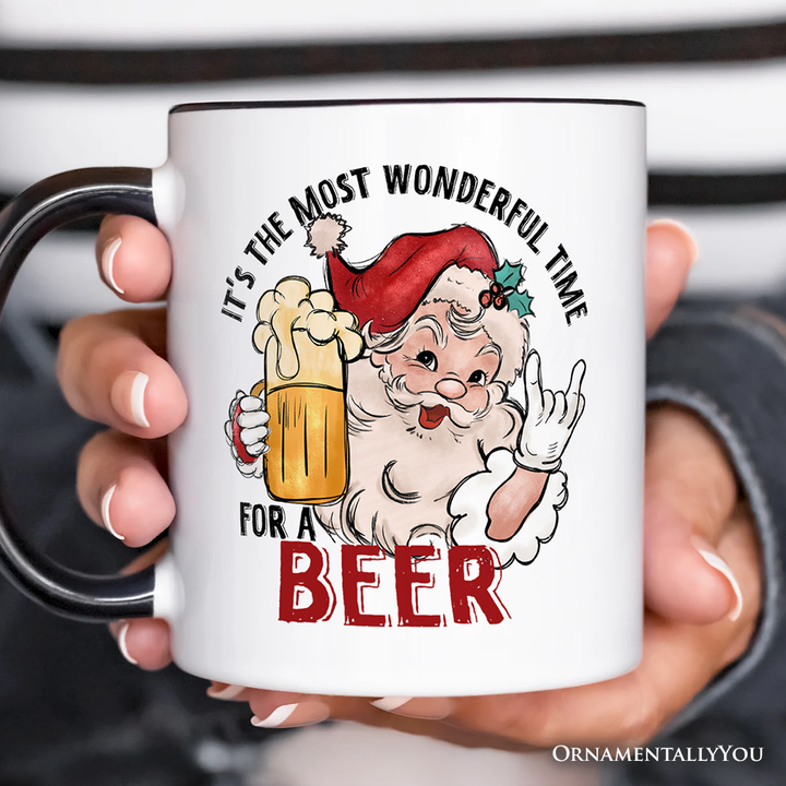 Santa Beer Christmas Personalized Mug, It’s The Most Wonderful Time Funny Holiday Gift with Custom Name