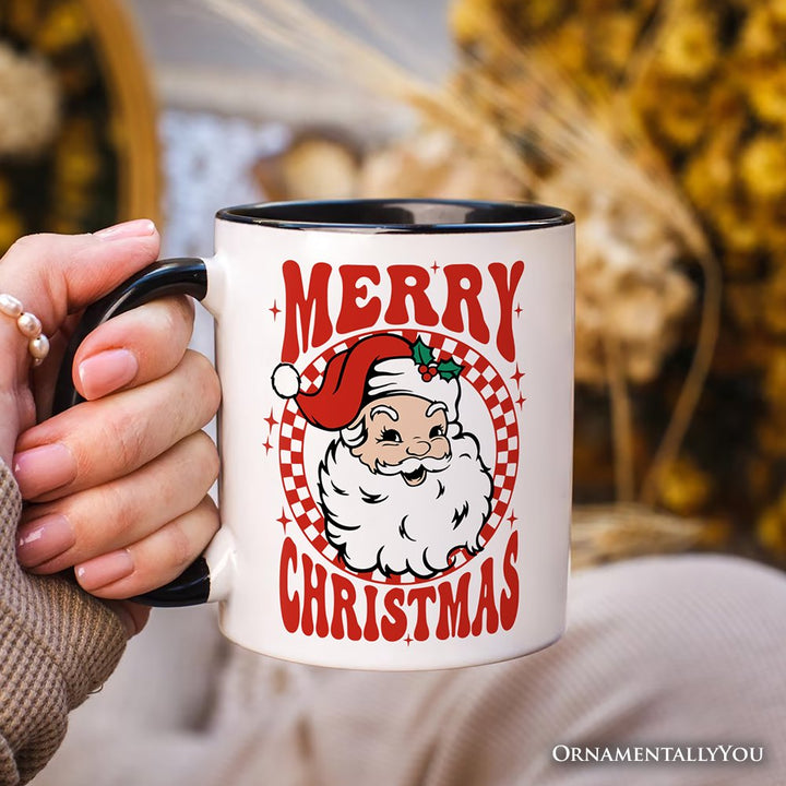 Merry Christmas Santa Personalized Mug, Retro Red Checkered Holiday Gift with Custom Name Personalized Ceramic Mug OrnamentallyYou 