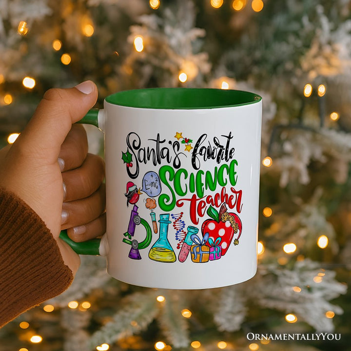 Santa’s Favorite Science Teacher Christmas Personalized Mug, Chemistry, Physics and Biology Gift with Custom Name Personalized Ceramic Mug OrnamentallyYou 
