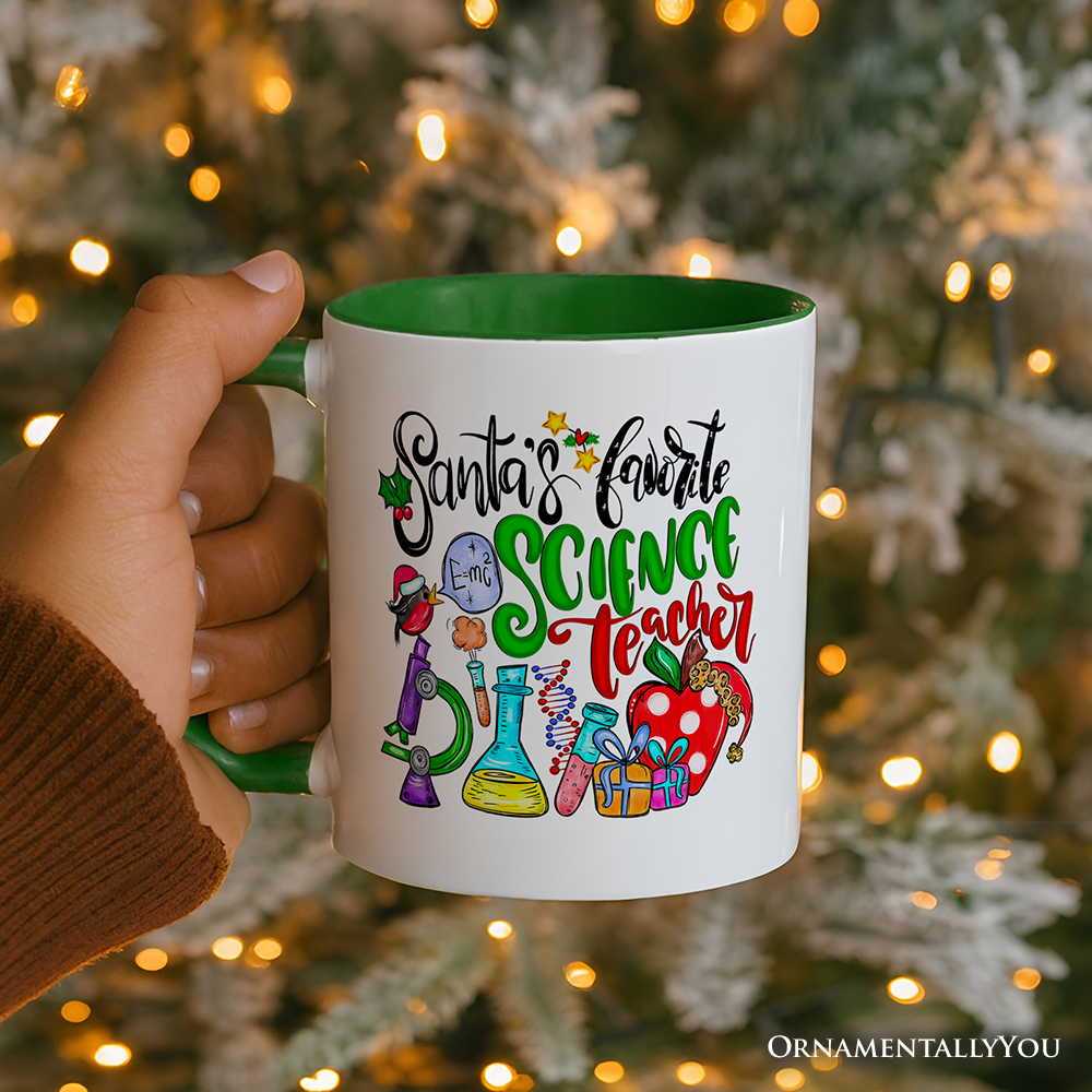 Santa’s Favorite Science Teacher Christmas Personalized Mug, Chemistry, Physics and Biology Gift with Custom Name