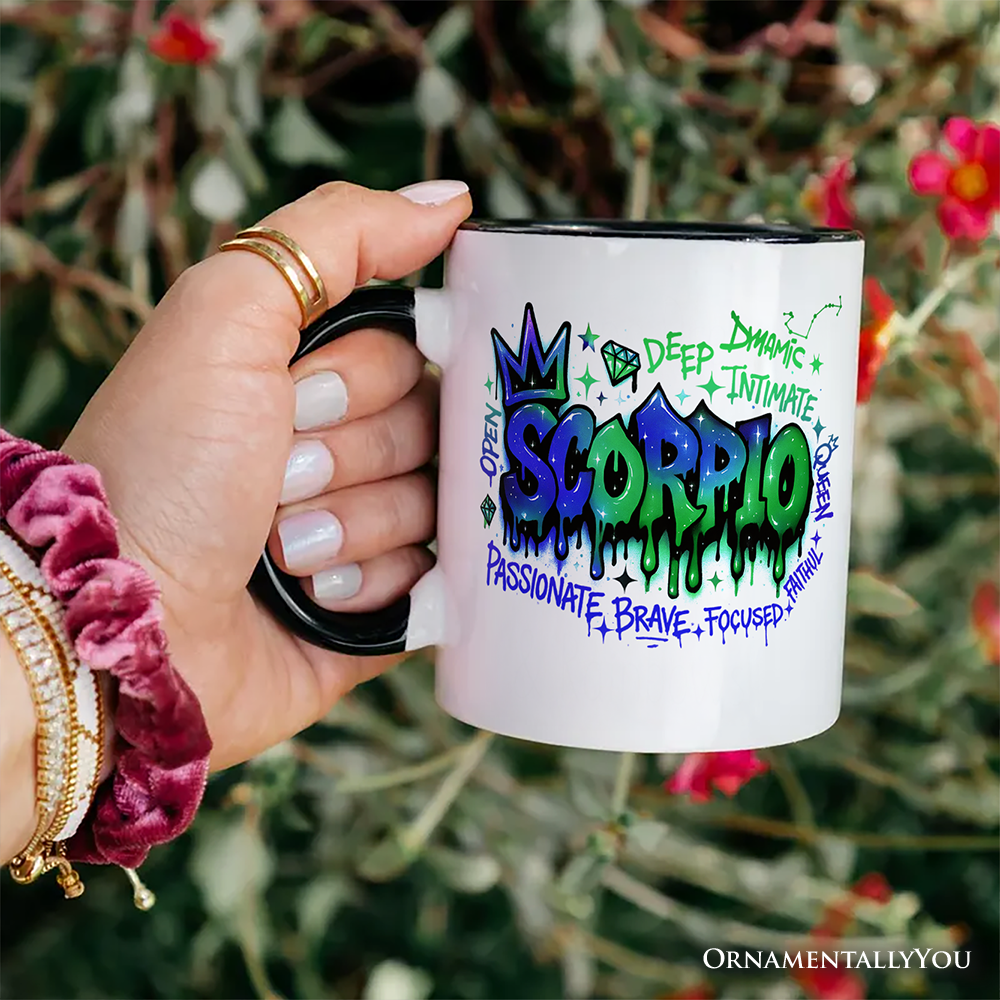 Scorpio Graffiti Zodiac Personalized Mug, Street Style Astrology Horoscope Gift with Custom Name