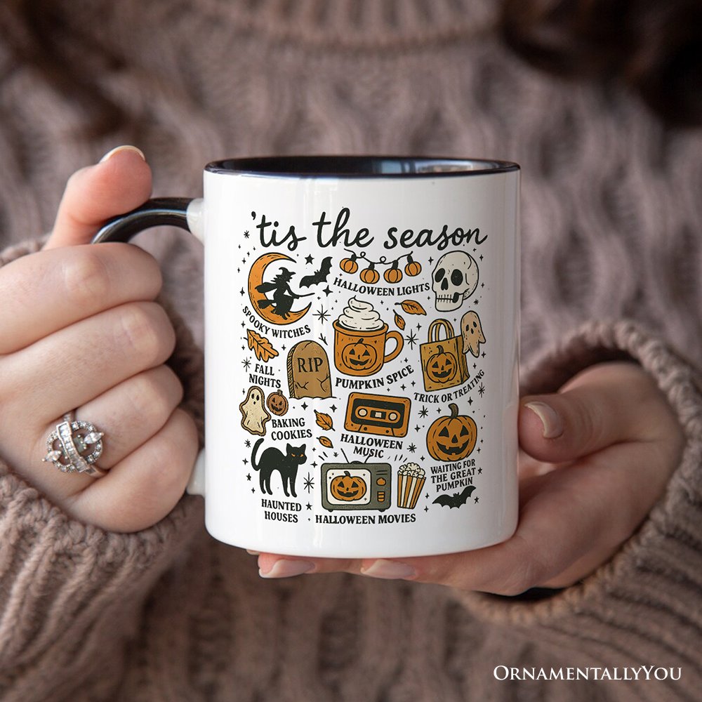 Tis the Season Retro Spooky Halloween Personalized Mug, Autumn Vibes Essentials Gift with Custom Name Personalized Ceramic Mug OrnamentallyYou 