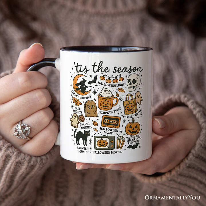 Tis the Season Retro Spooky Halloween Personalized Mug, Autumn Vibes Essentials Gift with Custom Name