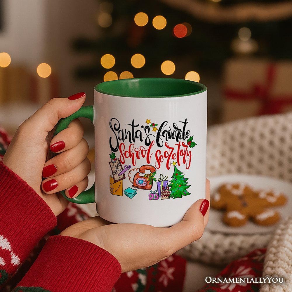 Santa's Favorite School Secretary Personalized Mug, Christmas Appreciation Gift with Custom Name Personalized Ceramic Mug OrnamentallyYou 