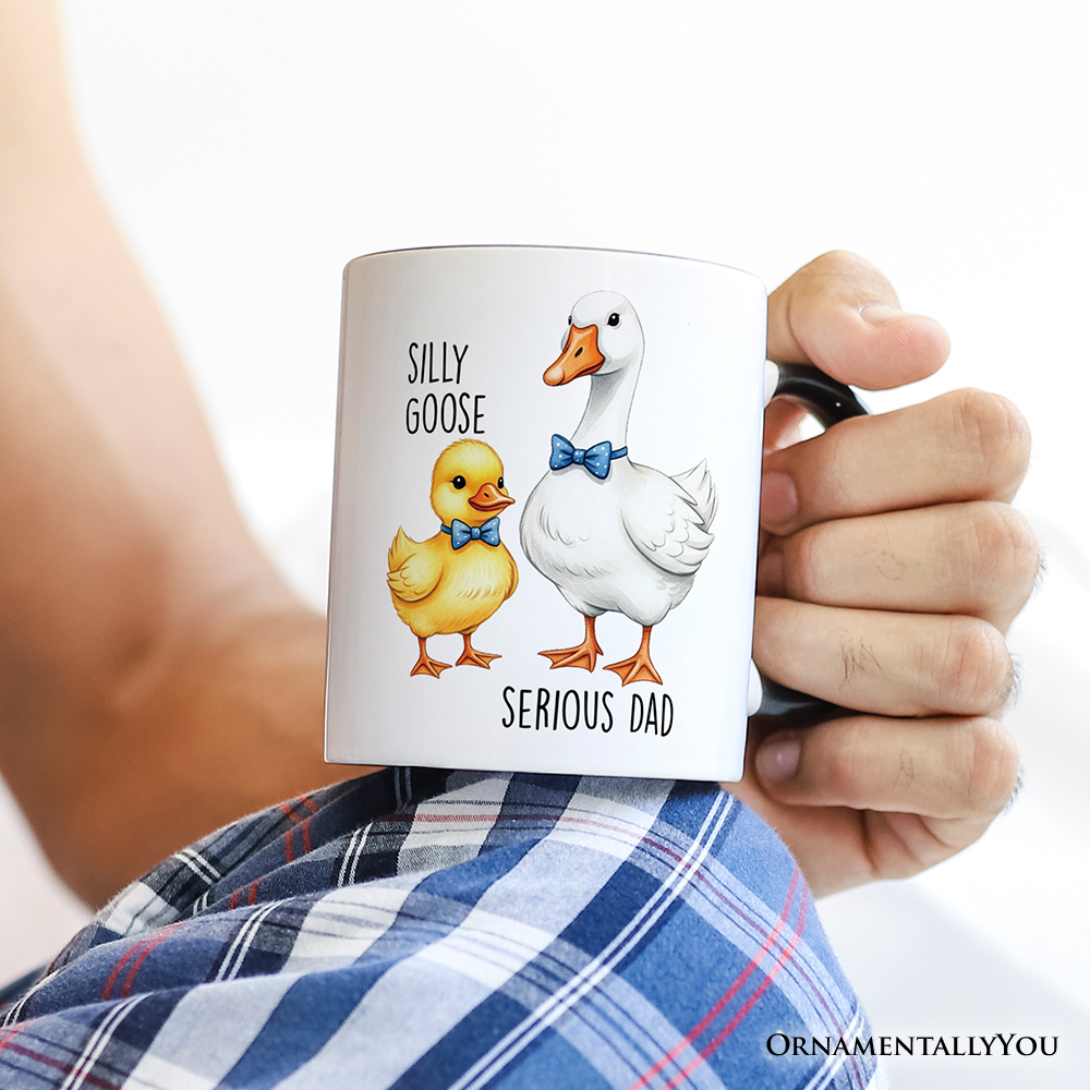 Silly Goose Serious Dad Tie Personalized Mug, Cute Duo Fathers Gift with Custom Name