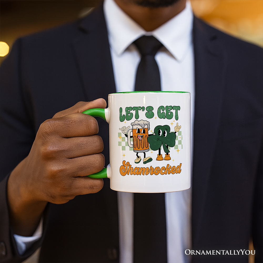 Let’s Get Shamrocked St Patrick’s Day Personalized Mug, Funny Beer and Clover Drinking Gift with Custom Name