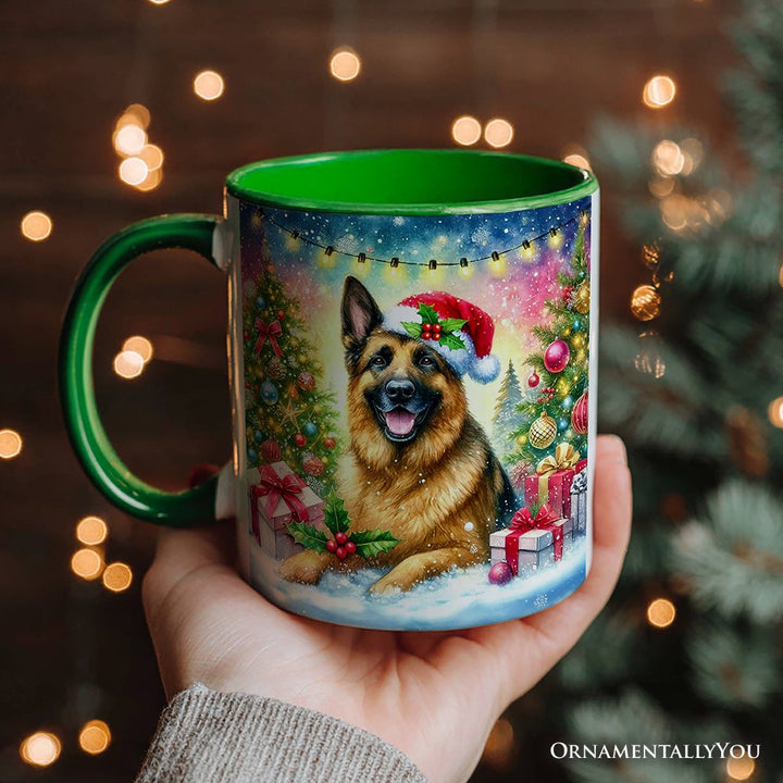 Festive German Shepherd with Santa Hat Personalized Mug, Joyful Christmas Gift with Custom Name Personalized Ceramic Mug OrnamentallyYou 