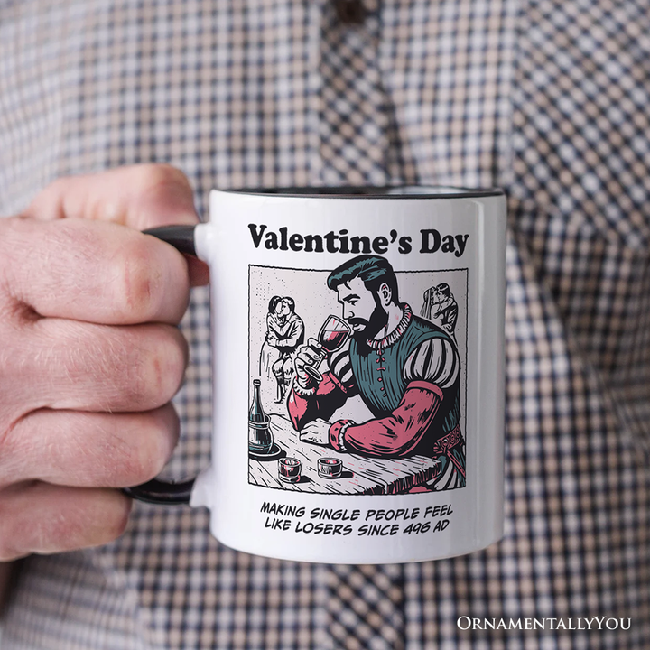 Single People Comic Loser Valentine Personalized Mug, Funny Anti-Valentine Gift with Custom Name