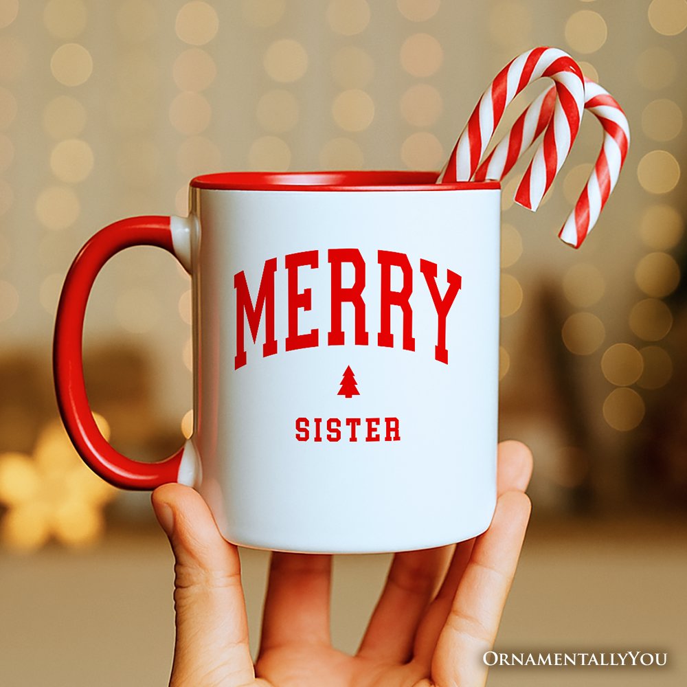 Merry Sister Retro Christmas Personalized Mug, Matching Family Holiday Gift with Custom Name Personalized Ceramic Mug OrnamentallyYou 