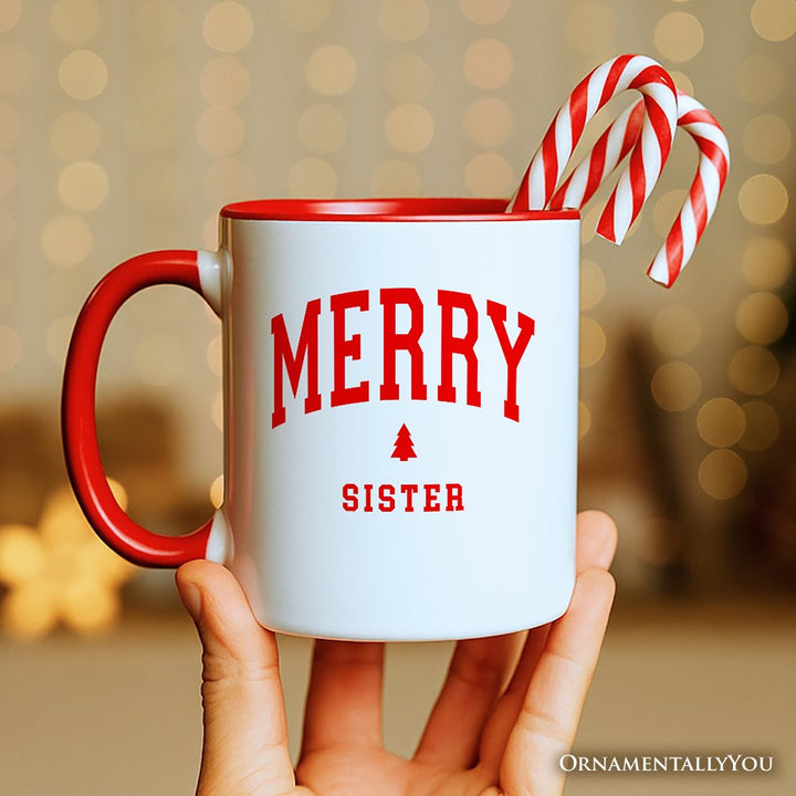 Merry Sister Retro Christmas Personalized Mug, Matching Family Holiday Gift with Custom Name Personalized Ceramic Mug OrnamentallyYou 