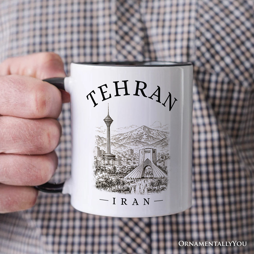 Hand-sketch Tehran Cityscape Mug, Iran Landmarks Azadi and Milad Tower Gift