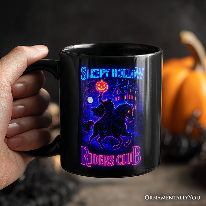 Sleepy Hollow Headless Horseman Personalized Mug, Neon Effect Halloween Gift with Custom Name