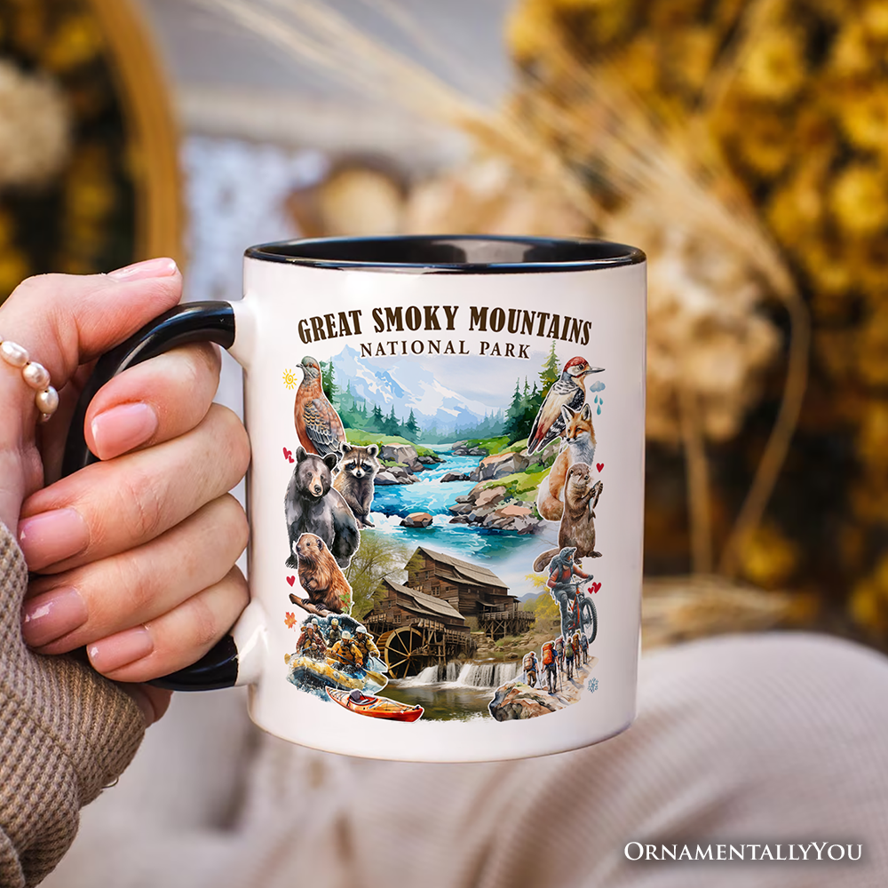 Unique Great Smoky Mountains Handcrafted Nature Personalized Mug, Tennessee and North Carolina National Park Gift with Custom Name
