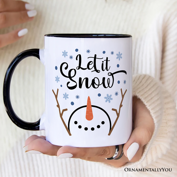 Let It Snow Snowman Personalized Mug, Snowflakes Minimalist Gift with Custom Name
